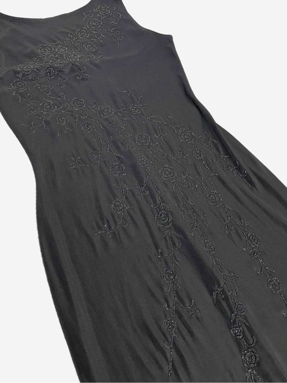 Vintage 90s Per Seption Black floral beaded maxi dress formal stretch XS/S - Picture 9 of 12